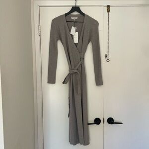 Wayf | Gray Ribbed Wrapped Sweater Dress